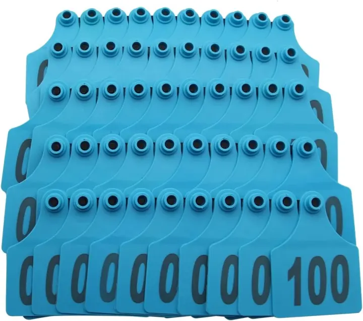 100 Numbered Oversize Livestock Ear Tags (001–100) — 4.1 x 3 in Plastic