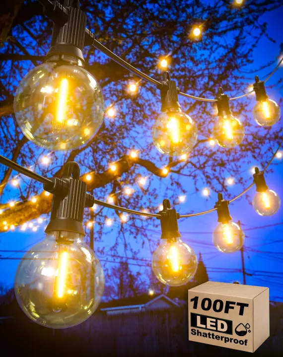 100ft G40 Outdoor LED Globe String Lights — 53 Shatterproof Bulbs
