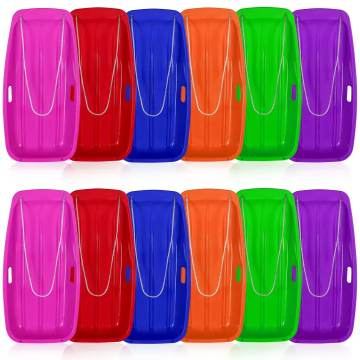 12-Pack 35-Inch Plastic Snow Sleds for Kids & Adults — 6 Colors