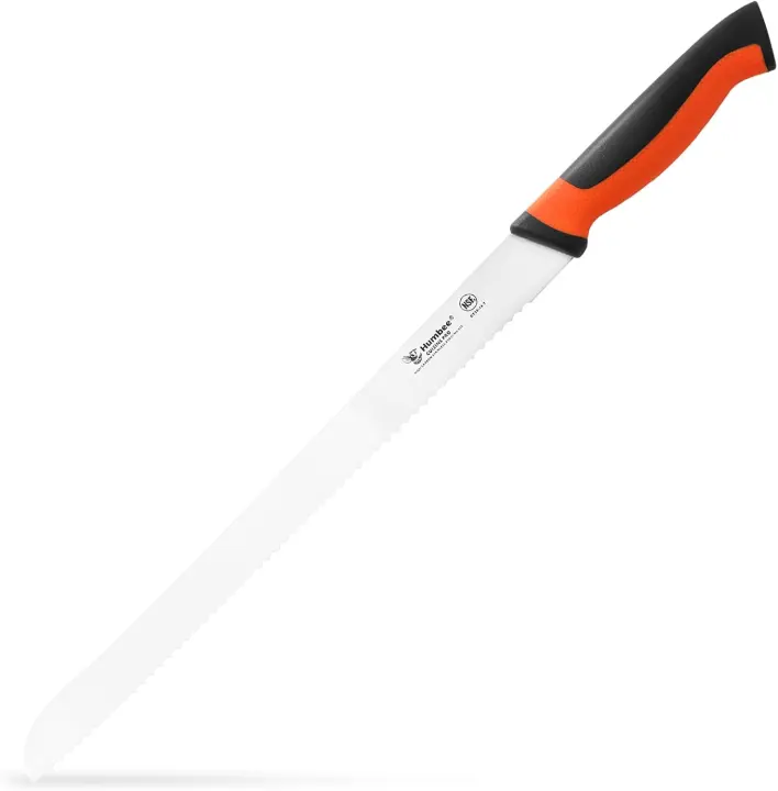 14-Inch Serrated Bread Knife — High-Carbon Stainless, Orange Handle