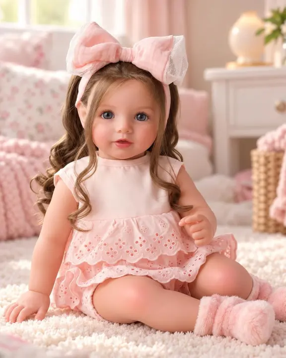 20-Inch Lifelike Reborn Baby Doll — Brown-Haired Baby Girl (Handmade)