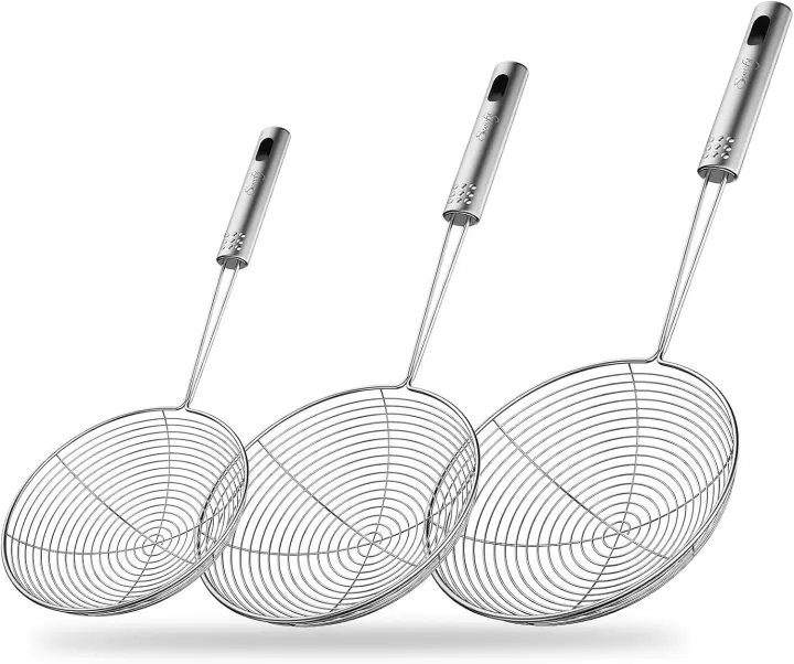 3-Piece Stainless Steel Spider Strainer Set — Mesh Skimmers (30–35cm)