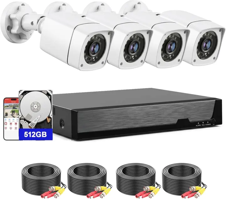 4-Channel Wired Security Kit — 4×1080p Cameras with 512GB DVR