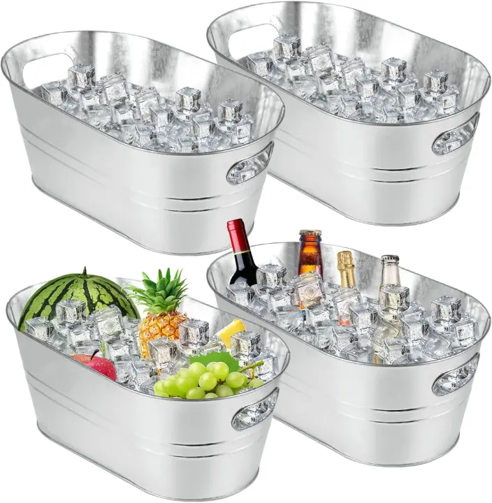 4-Pack Galvanized 3.3 Gal Ice Tubs with Handles