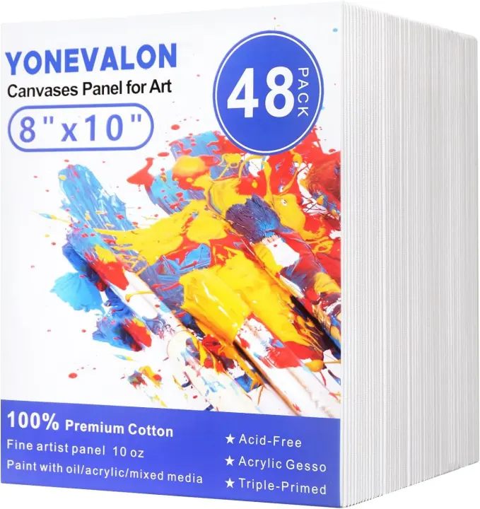 48-Pack 8x10 Canvas Panels — Primed 100% Cotton Painting Boards