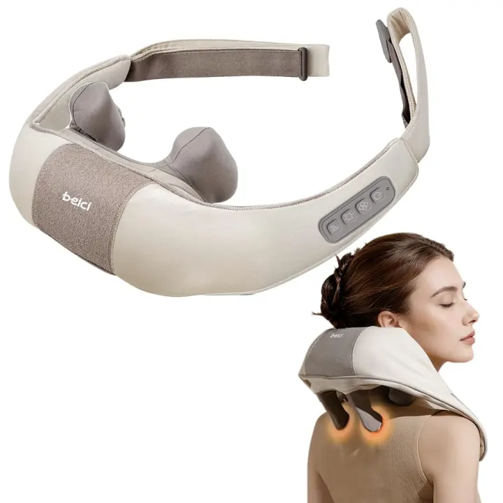 4D Shiatsu Electric Neck & Back Massager with Heat and Hands-Free Straps