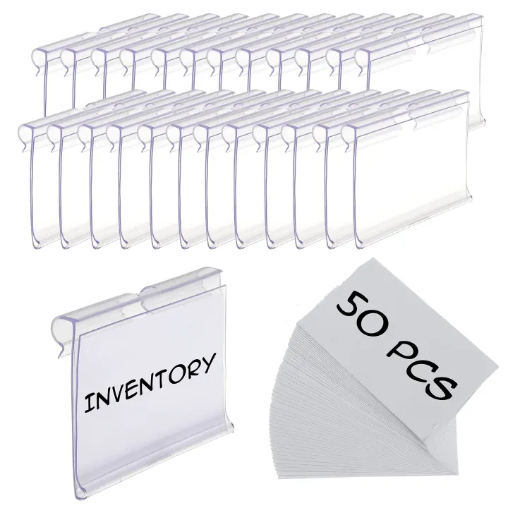 50-Pack Clear Clip-On Label Holders for Storage Bins
