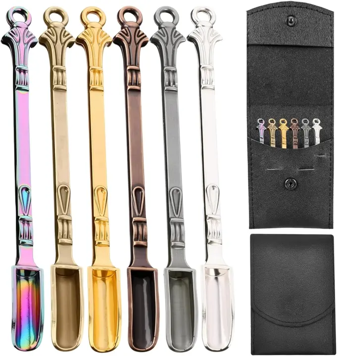 6-Piece Mini Shovel Spoons with Leather Pouch and Keychain