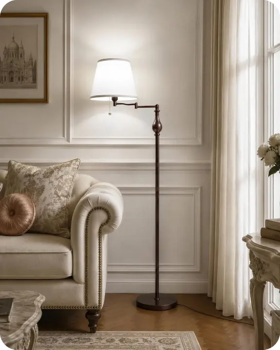 61" Vintage-Style Floor Lamp with Adjustable Swing Arm