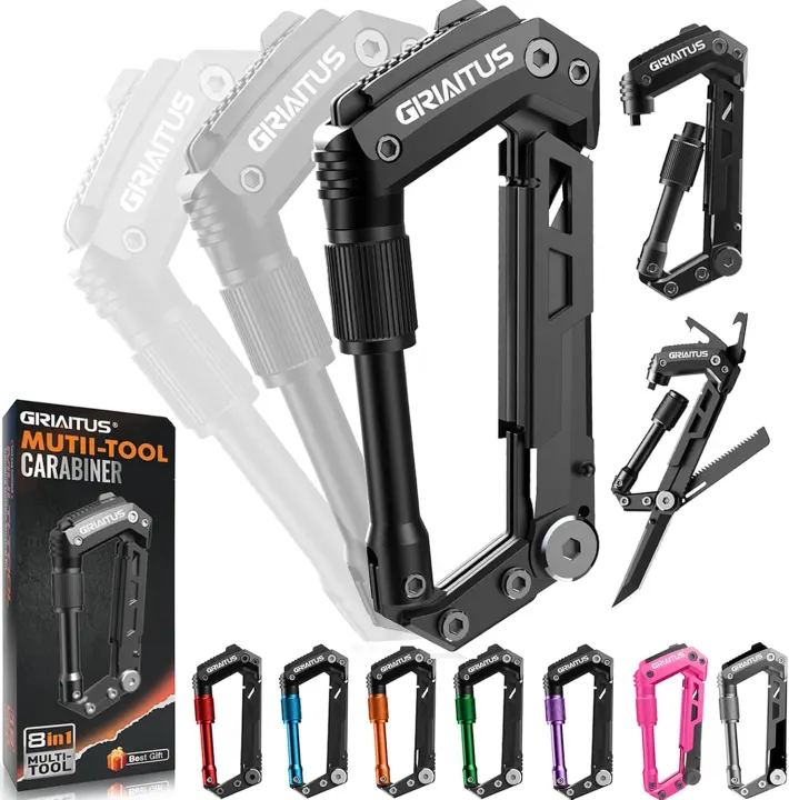 8-in-1 Carabiner Multitool — EDC Folding Pocket Knife & Clip