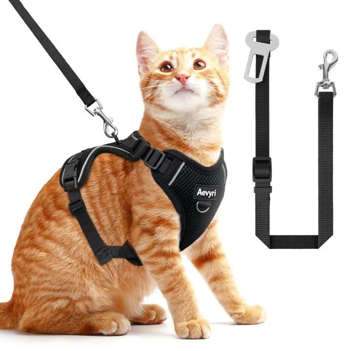 Adjustable Breathable Cat Harness & Leash for Walking and Car Travel