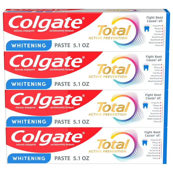 Colgate Total Whitening Fluoride Toothpaste — Mint, 4-Pack (5.1 oz)