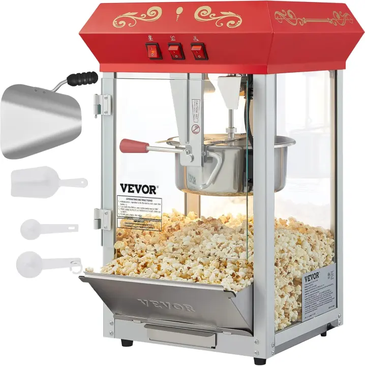 Commercial 8 oz Kettle Popcorn Machine — 850W Theater-Style Countertop Popper