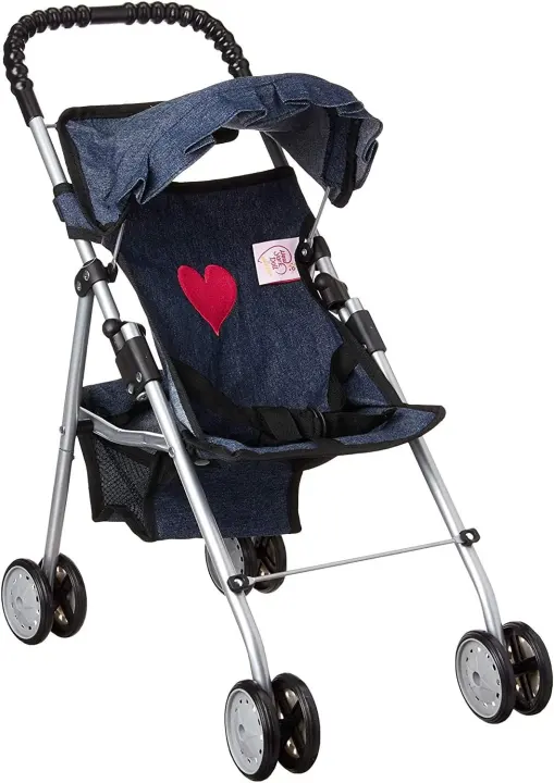 Denim Doll Stroller — Foldable 18" Doll Pushchair