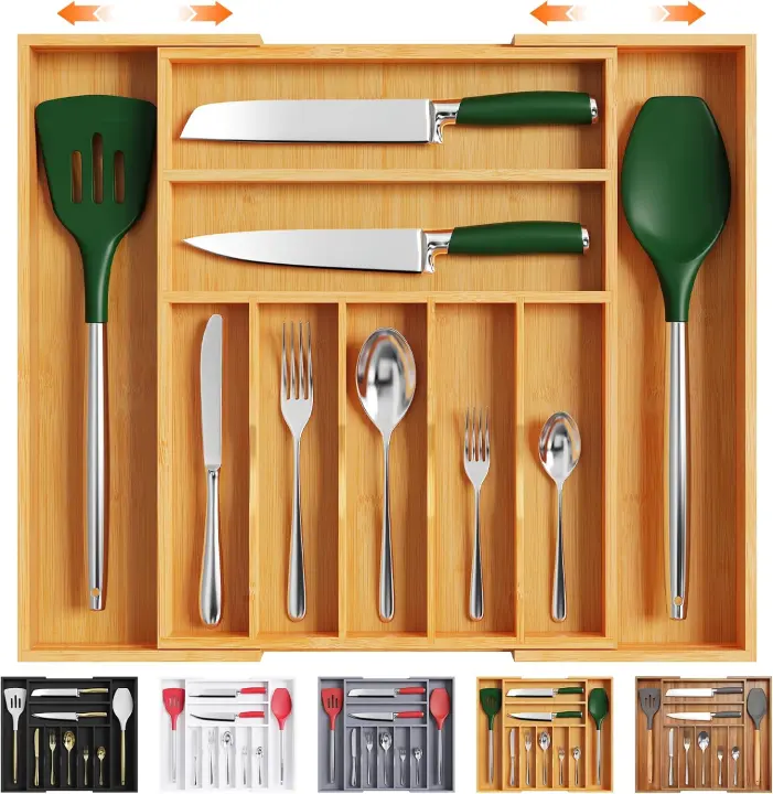 Expandable Bamboo Cutlery Drawer Organizer — Large Silverware Tray