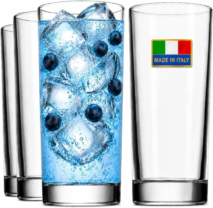 Godinger Italian Highball Glasses — Set of 4, 14 oz Tall Tumblers
