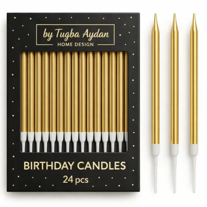 Gold Metallic Birthday Candles with Holders — 24 Pack (5.1 in)