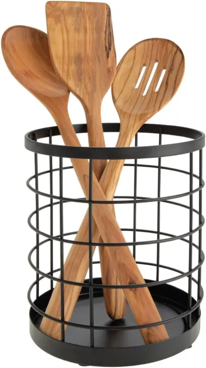 Matte Black Steel Utensil Crock — Countertop Kitchen Holder