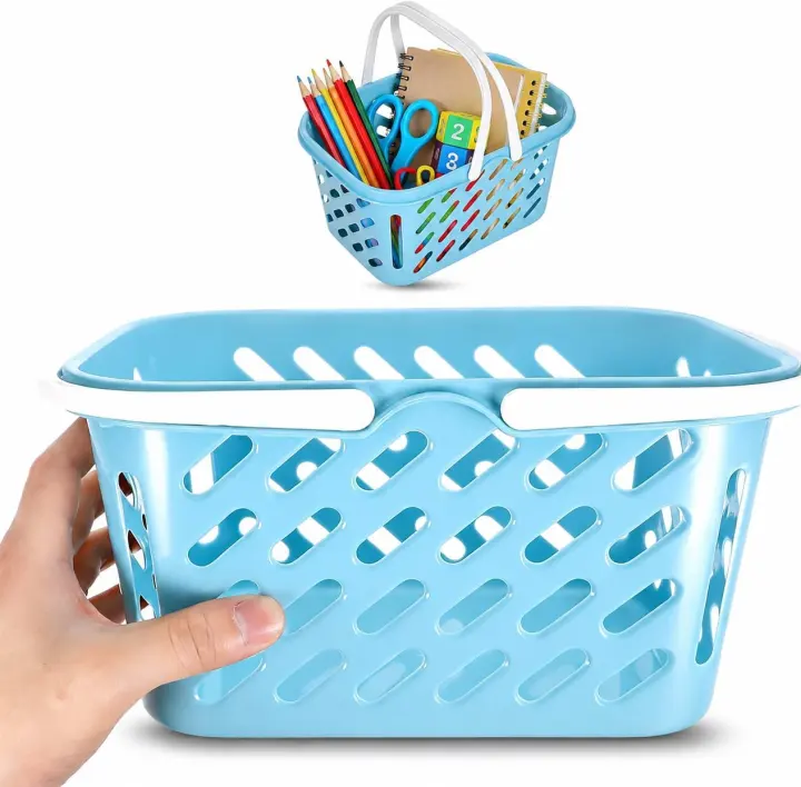 Mini Kids Shopping Basket with Handles — Blue Plastic Play Bin
