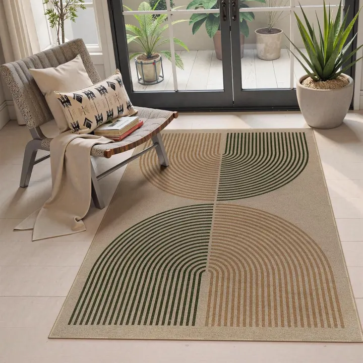 Modern Rainbow Easy Jute 3x5 Patio Rug — Washable Indoor/Outdoor Mat