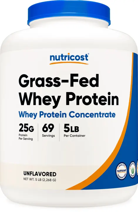 Nutricost Grass-Fed Whey Protein Concentrate (Unflavored) — 5 lb Tub