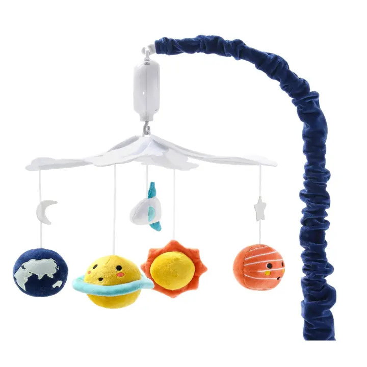 Space-Themed Musical Baby Crib Mobile — White & Navy