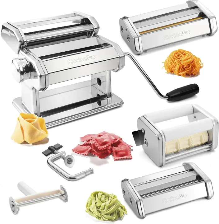 Stainless Steel Pasta Maker Deluxe Set — 3 Interchangeable Attachments