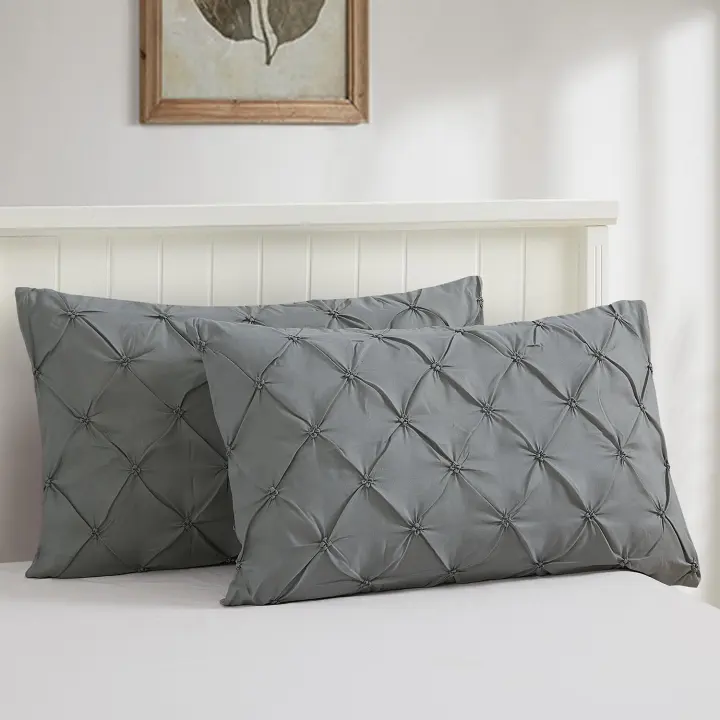 Standard Pillow Shams 20 x 26 (Set of 2) — Microfiber Pinch-Pleat, Grey