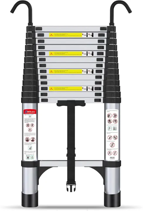 Telescoping Ladder with Hooks — 12.5 ft Aluminum, 330 lb Capacity