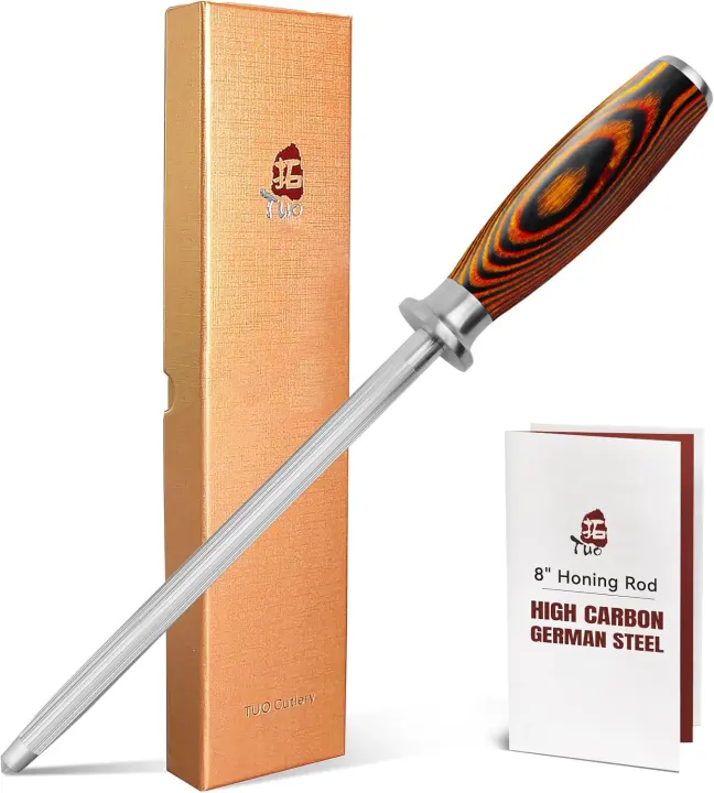 TUO 8-Inch Honing Rod — Thick High-Carbon Kitchen Knife Sharpener