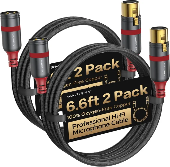 Warrky 6.6 ft XLR Microphone Cables — 2-Pack, OFC, Gold-Plated