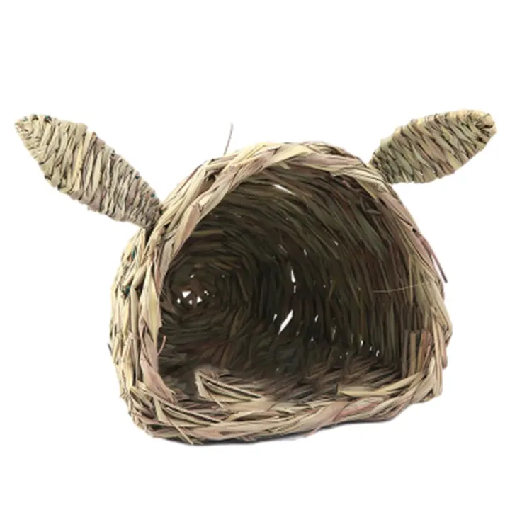 Woven Grass Hideaway Hut for Small Pets — Natural Hay Bed & Chew Toy